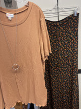 NEW LuLaRoe Large Black Brown Rust Orange Blue Dainty Floral Slinky Maxi Skirt - £34.81 GBP