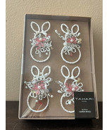 Tahari Home EASTER Bunny Rabbit Pearls White Pink Napkin Rings Set of 4 - £25.95 GBP