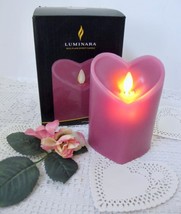 NEW Luminara Heart Shaped Pillar Candle Flameless Mauve Haze Lavender Wax - £66.68 GBP