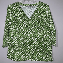 Liz Claiborne Women&#39;s Green/Cream 3/4 Sleeve Top - $127.87 MXN