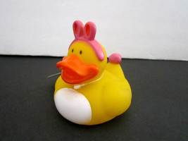 Novelty Easter Yellow Rubber Duckie W/Pink Bunny Ears &amp; Fluffy Tail 3&quot;x4&quot;x4&quot; New - £3.55 GBP