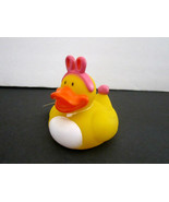 Novelty Easter Yellow Rubber Duckie W/Pink Bunny Ears &amp; Fluffy Tail 3&quot;x4... - £3.56 GBP