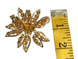 Vintage Gold Tone Faux Citrine Orange Rhinestone Flower Brooch Pin Statement image 2