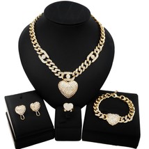 Women Luxury Pendant Jewelry Set Rhinestone Heart Pendant Necklace Love Earrings - £57.41 GBP