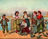 Vtg Postcard 1900s Painting - Feeding the Pigeons Vittorio Tessari - UNP - £4.70 GBP