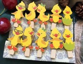 30pcs Yellow Duck Paper Wooden Clips,Pin Clothespin,children&#39;s Party Decorations - £5.78 GBP