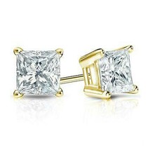 5.00 CT Corte Princesa Pendientes de Presión Sólido 14K Oro Amarillo Bañado Back - £49.66 GBP