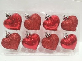 Valentines Day Red Glitter Plastic Hearts Tree Ornaments Decor 8pc 1.75&quot; - $10.88