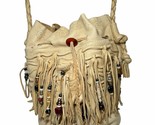 MoonDancer MDL Deerskin Leather Fringe and Beads TAOS Bag Hand Made 11 x 11 - $138.55