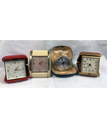 4 Vintage Broken Travel Alarm Clocks Equity Westclox Leather Plastic case - $37.57