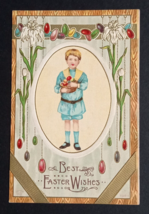 Best Easter Wishes Little Boy Gold Embossed Textured P Sander Postcard c1910s - £11.74 GBP