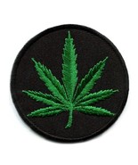 MARIJUANA LEAF IRON ON PATCH 3.2&quot; Round Pot Weed Hippie Embroidered Appl... - $91.61 MXN