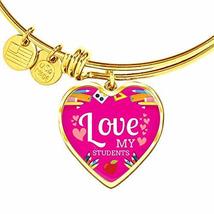 Love My Students Teacher Appreciation Gift Heart Bangle Engraved 18k Gold 18-22 - £47.44 GBP
