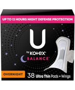 U by Kotex Balance Ultra Thin Overnight Pads with Wings 38 Count - $31.93 CAD