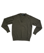 Saddles Lambs Wool Knit Sweater Mens Medium Green V Neck  90s Vintage  - $18.28