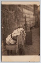 RPPC Darling Sweet Face Little Boy Resting On Chair Postcard Q22 - £9.36 GBP