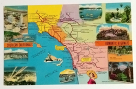 Southern California&#39;s Romantic Highways Map CA Curt Teich Postcard c1960s - £3.13 GBP