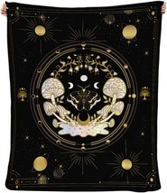 Mushroom Hippie Decor Fuzzy Soft Plush Moth Gothic Witchy Gifts Sun Moon Blanket - £25.94 GBP