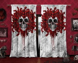 White Goth Medusa Skull Curtains, Red Snakes, Gothic Home Decor, Window Drapes,  - £131.06 GBP