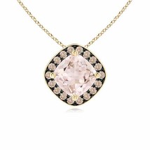 ANGARA Sideways Cushion Morganite Halo Pendant with Coffee Diamonds in 14K Gold - £367.43 GBP