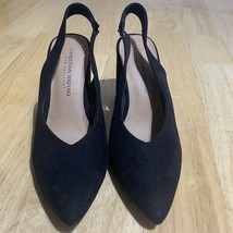 Christian Siriano Palmer Black Suede Chunky 4&quot; Hi-Heel Slingback Pointy ... - $408.40 MXN
