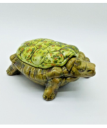 Vtg Arnels Pottery Turtle Candy Dish Lidded Trinket Ceramic Green Orange... - £30.05 GBP