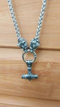 Stainless Steel Wolf Head Chain with MJOLNIR Norse Viking Amulet Pendant... - £14.85 GBP