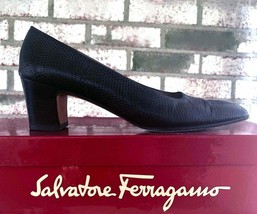 Salvatore Ferragamo Pumps Black Snake Skin Square Toe 2 1/4&quot; Heels Italy... - £46.35 GBP