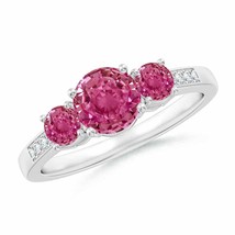 ANGARA Three Stone Round Pink Sapphire Ring with Diamond Accents - £2,003.70 GBP