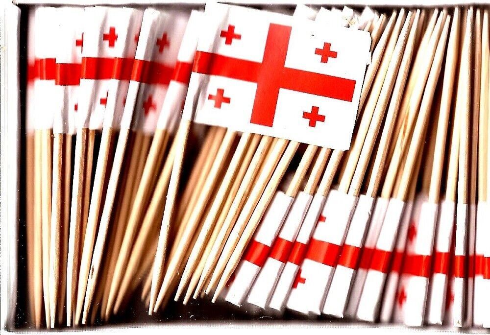 One Box of 100 Georgia Rep Toothpick Flags, 100 Small Mini International... - $7.90