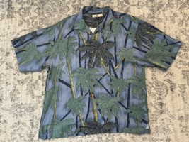 Tommy Bahama Silk Shirt Mens XL Palm Tree Print Blue Hawaiian Camp Beach... - $26.72
