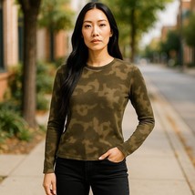 RDI Womens Small Green Tie Dye Thermal Waffle Weave Crew Neck Shirt Pull... - $12.39