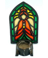 Vintage Cast Iron Stained Glass Candle Reflector Angel 6&quot; tall x 3 1/2&quot; ... - £24.46 GBP