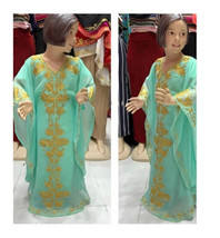 Maxi Long Gown Ramadan Eid Sea Green Kid  Kaftan Georgette Style Morocca... - £48.38 GBP