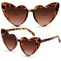 Heart Shaped Sunglasses Retro Cat Eye Classic Eyewear Brown Leopard Plastic - £6.06 GBP