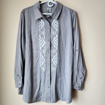 Sahalie Long Sleeve Button Up Shirt Women&#39;s Size XL Gray 100% Lyocell New - £11.06 GBP