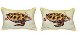Pair of Betsy Drake Green Sea Turtle Large Pillows 15 Inch x 22 Inch - £70.46 GBP