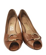 SALVATORE FERRAGAMO Womens Brown Leather Brigitte Peep Toe Heels SZ US 8.5 - £117.40 GBP