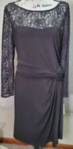 Chaps Sheath Dress Womens XL Black Lace Floral Knot Waist Long Sleeve Round Neck - £27.82 GBP