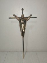 Vintage Brass 10&quot; Wall Cross Crucifix Jesus Wall Hanging The Risen Christ  - £15.62 GBP