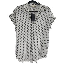 Jane And Delancey Button Front Top L Womens White Black Button Print NWT - £17.04 GBP