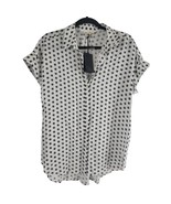 Jane And Delancey Button Front Top L Womens White Black Button Print NWT - £16.97 GBP