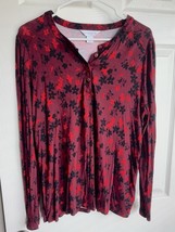 Liz Claiborne Women’s Burgundy Long Sleeve Henley Floral Top Size L - $201.31 MXN