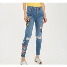Topshop Moto Jamie Jeans Womens Size W 28 x L 30 (4 / 6) Embroidered Floral Fash - £22.39 GBP