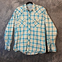 Wrangler 20x Competition Shirt Mens Large Blue Plaid Pearlsnap Comfort Rodeo - £13.04 GBP