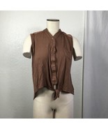 E-M Sleeveless Shirt Womens L Button Up Tank Top Lace Shoulders Tie Hem ... - £14.07 GBP