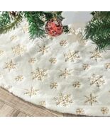 Christmas Tree Skirt White Faux Fur W Gold Sequin Snowflake Embroidery H... - $22.93 CAD