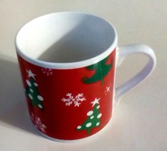 MSI Red Coffee Mug Christmas Tree Snowflakes Design Wraps Around The Cup - $9.80