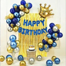 Gold And Silver Blue Birthday Party Decoration Set,Including Happy Birthday Bann - £14.84 GBP
