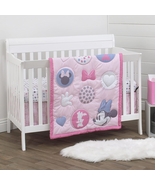Minnie Mouse 3-PC Nursery Crib Bedding Set Baby Girl Pink Grey Rose Quil... - £53.70 GBP